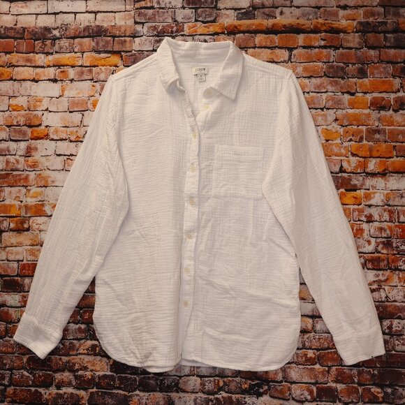 J. Crew Double Gauze Button Front Shirt Long Sleeves Front Pockets in White Sz S - Picture 11 of 11